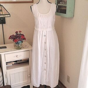 karin stevens White Sleeveless Button-Front Midi Dress